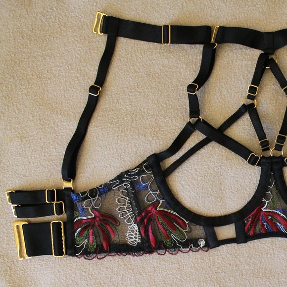 Bordelle Botanica Ouvert Open Bra Black XS SS Extra Small NWT AW21B04B $350 - Picture 8 of 12